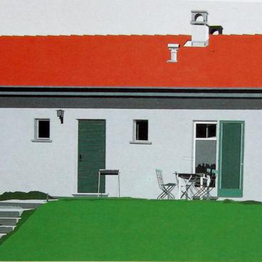 Villa en long, 1980, acryl sur toile,65x140cm