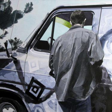 Voiture taguée, 2001, acryl surtoile, 105x140cm